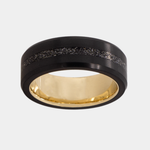 Load image into Gallery viewer, Black Diamond - Men’s Ring 8mm - Authentic Muonionalausta Meteorite Inlay With Sleeve - ARES - Elysium Black Diamond