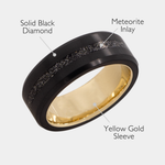 Load image into Gallery viewer, Black Diamond - Men’s Ring 8mm - Authentic Muonionalausta Meteorite Inlay With Sleeve - ARES - Elysium Black Diamond