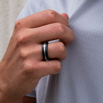 Load image into Gallery viewer, Black Diamond - Men’s Ring 7mm - Platinum Inlay - ARES - Elysium Black Diamond