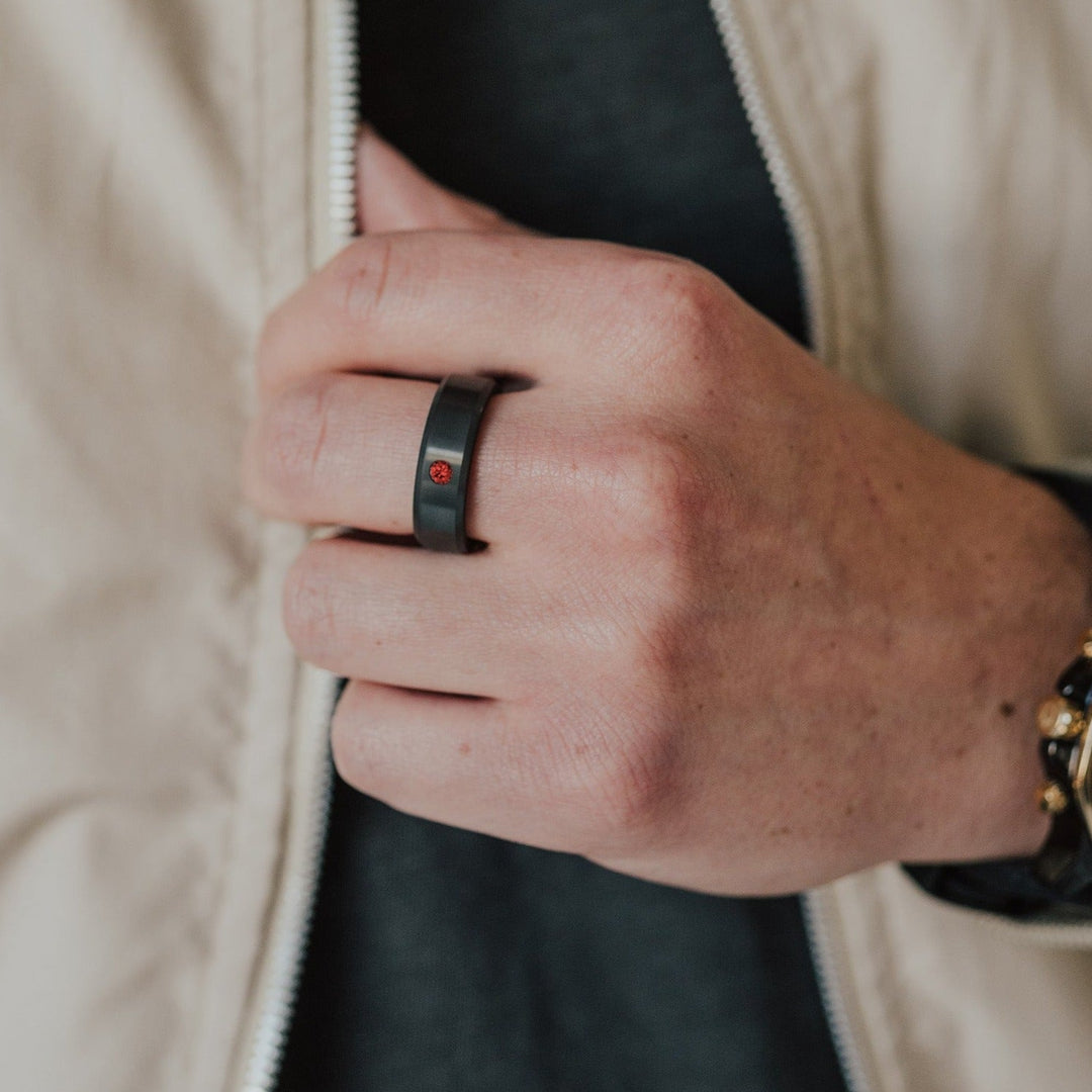 Black Diamond - Men’s Ring 8mm - Red Diamond Inset - ARES - Elysium Black Diamond