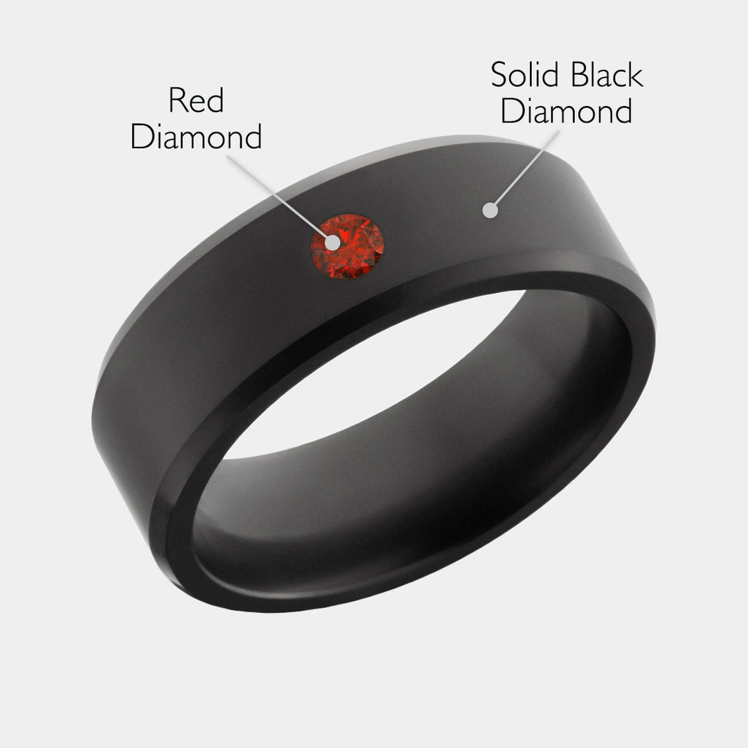 Black Diamond - Men’s Ring 8mm - Red Diamond Inset - ARES - Elysium Black Diamond