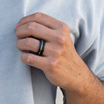 Load image into Gallery viewer, Black Diamond - Men’s Ring 8mm - Offset Inlay Gold - ARES - Elysium Black Diamond