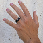 Load image into Gallery viewer, Black Diamond - Men’s Ring 8mm - Offset Inlay Silver - ARES - Elysium Black Diamond