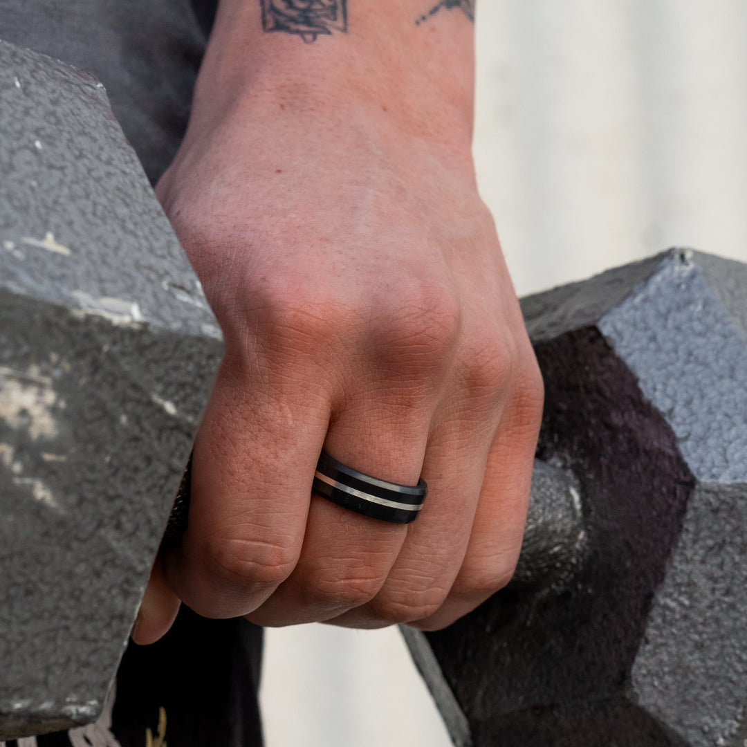 Black Diamond - Men’s Ring 8mm - Silver Inlay - ARES - Elysium Black Diamond