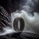 Load image into Gallery viewer, Black Diamond - Men’s Ring 8mm - Authentic Muonionalausta Meteorite Triangle Pattern Inlay - ARES - Elysium Black Diamond