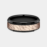 Load image into Gallery viewer, Men's Wedding Band | The Dino | Black Titanium with 14K Rose Gold | Elysium