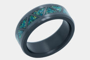 Black Diamond - Men’s Ring 8mm - Blue Dragon Opal Triangle Pattern Inlay - ARES - Elysium Black Diamond