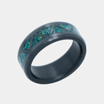 Load image into Gallery viewer, Black Diamond - Men’s Ring 8mm - Blue Dragon Opal Triangle Pattern Inlay - ARES - Elysium Black Diamond