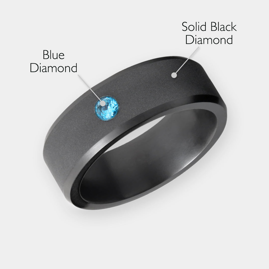 Black Diamond - Men’s Ring 8mm - Blue Diamond Inset - ARES - Elysium Black Diamond