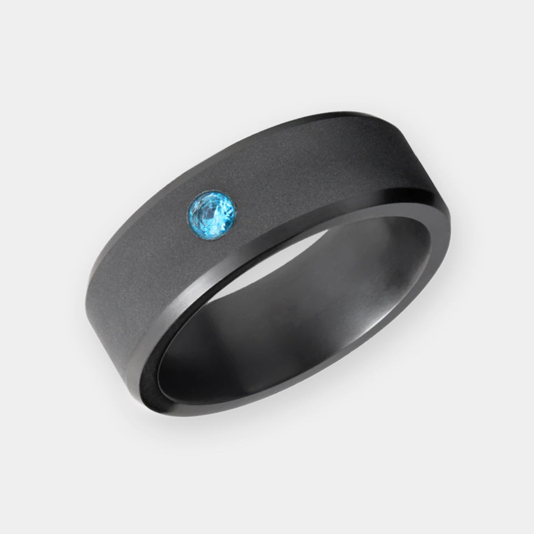 Black Diamond - Men’s Ring 8mm - Blue Diamond Inset - ARES - Elysium Black Diamond