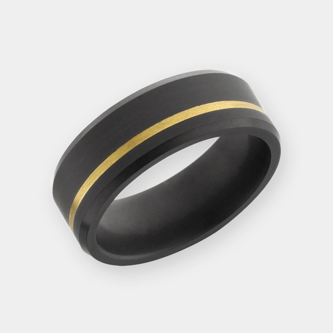 Black Diamond - Men’s Ring 8mm - Offset Inlay Gold - ARES - Elysium Black Diamond