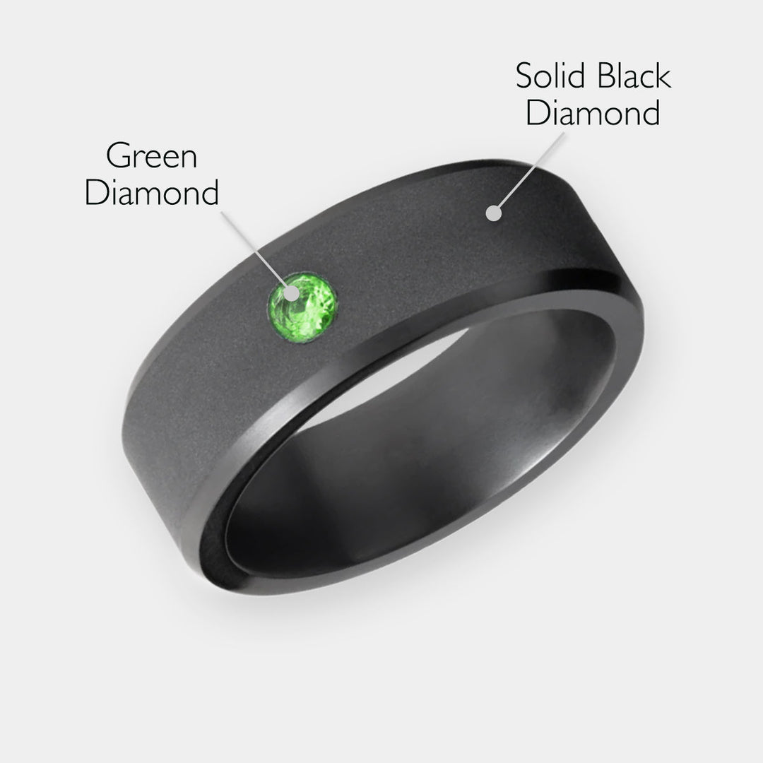 Black Diamond - Men’s Ring 8mm - Green Diamond Inset - ARES - Elysium Black Diamond