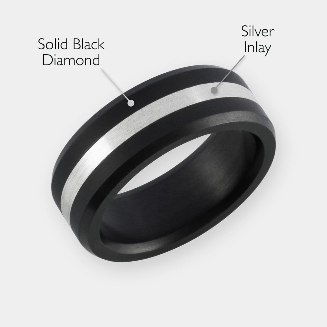 Black Diamond - Men’s Ring 8mm - Silver Inlay - ARES - Elysium Black Diamond