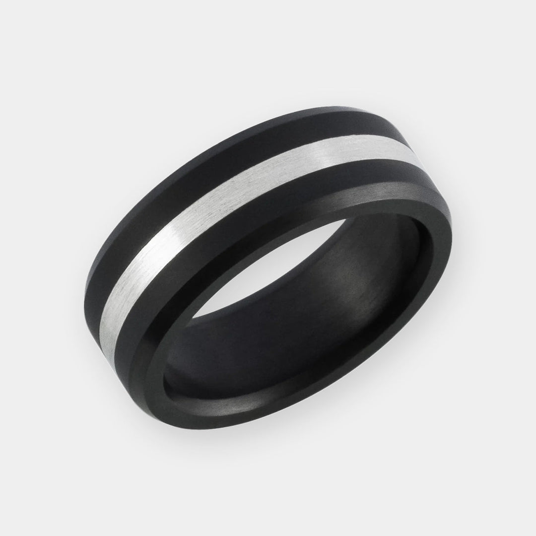 Black Diamond - Men’s Ring 8mm - Silver Inlay - ARES - Elysium Black Diamond