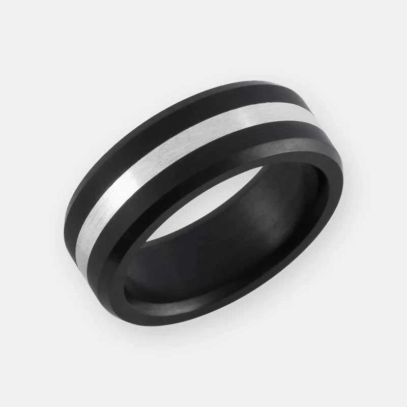 Black Diamond - Men’s Ring 8mm - Platinum Inlay - ARES - Elysium Black Diamond