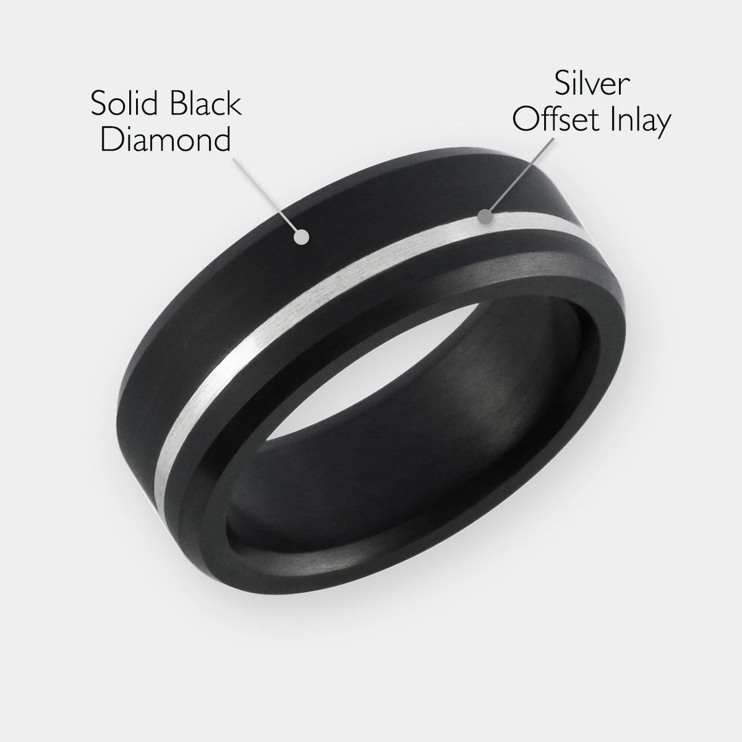 Black Diamond - Men’s Ring 8mm - Offset Inlay Silver - ARES - Elysium Black Diamond