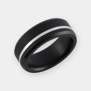 Black Diamond - Men’s Ring 8mm - Offset Inlay Silver - ARES - Elysium Black Diamond
