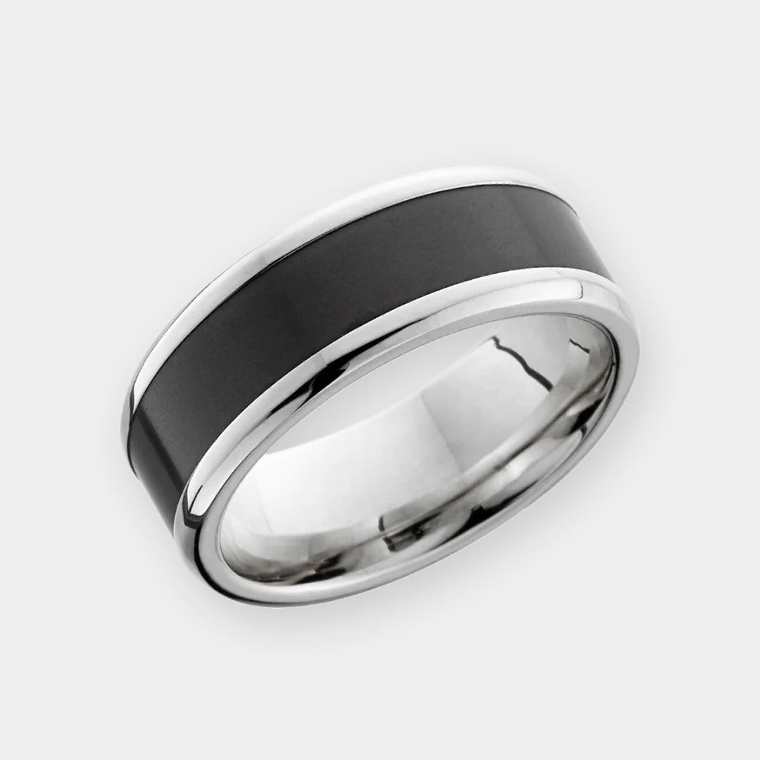 Black Diamond - Men’s Ring 8mm - Platinum w/ Black Diamond Inlay - IMPERIUM - Elysium Black Diamond