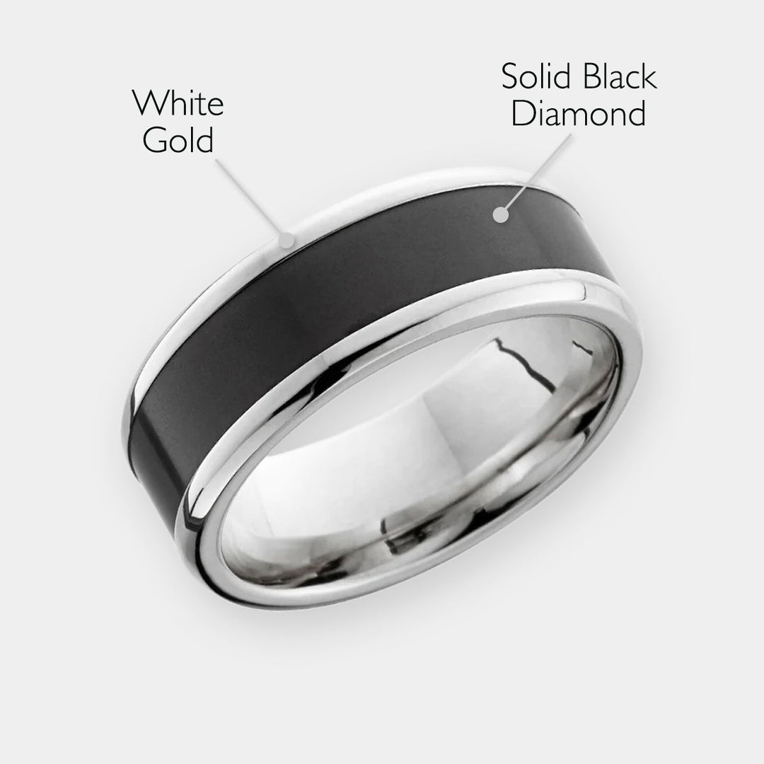 Black Diamond - Men’s Ring 8mm - 14K White Gold w/ Black Diamond Inlay - IMPERIUM - Elysium Black Diamond