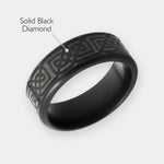 Load image into Gallery viewer, Black Diamond - Men’s Ring 8mm - Celtic Laser Engraved Pattern - KRATOS - Elysium Black Diamond