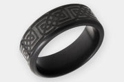 Black Diamond - Men’s Ring 8mm - Celtic Laser Engraved Pattern - KRATOS - Elysium Black Diamond