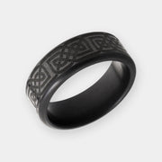 Black Diamond - Men’s Ring 8mm - Celtic Laser Engraved Pattern - KRATOS - Elysium Black Diamond