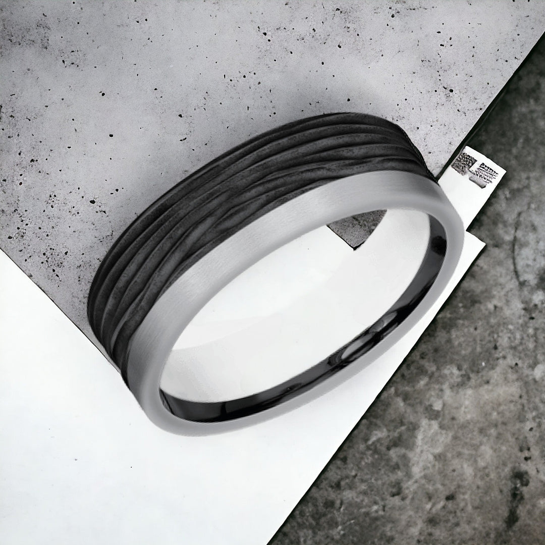 Men's Wedding Band | The Hickory | Tantalum Grey with Black Titanium | Elysium