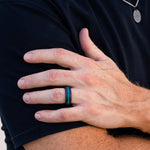 Load image into Gallery viewer, Black Diamond - Men’s Ring 8mm - Blue Opal Inlay - KRATOS - Elysium Black Diamond
