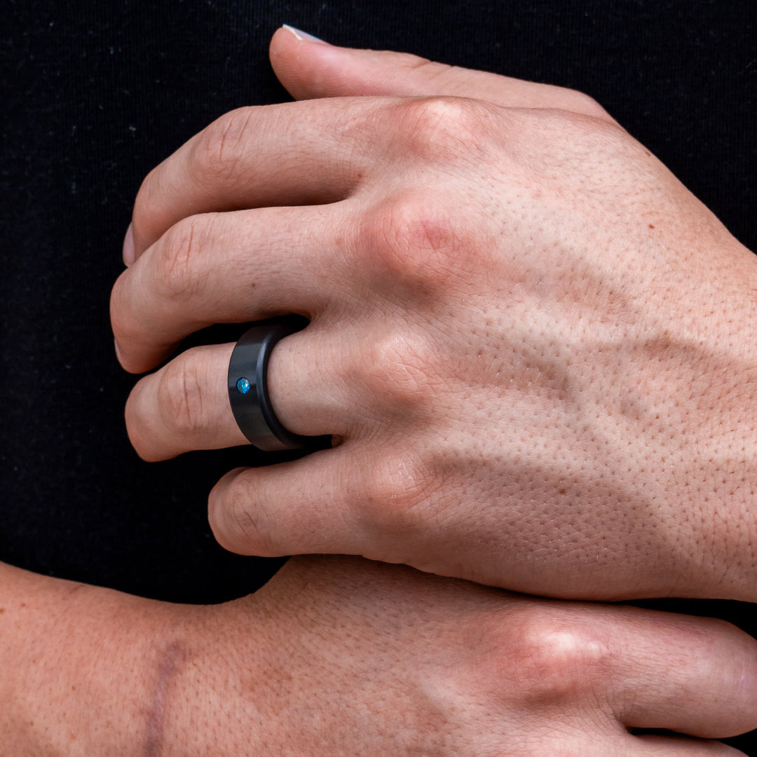 Black Diamond - Men’s Ring 8mm - Blue Diamond Inset - KRATOS - Elysium Black Diamond