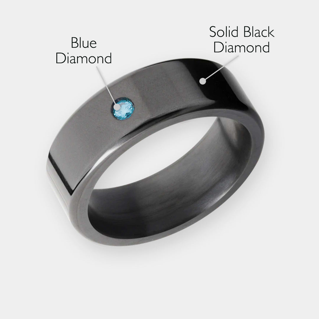 Black Diamond - Men’s Ring 8mm - Blue Diamond Inset - KRATOS - Elysium Black Diamond