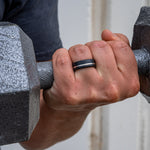 Load image into Gallery viewer, Black Diamond - Men’s Ring 8mm - Offset Inlay Silver - KRATOS - Elysium Black Diamond