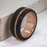 Load image into Gallery viewer, Black Diamond - Men’s Ring 8mm - 14k Rose Gold Sleeve with Rose Gold Offset Inlay  - ARES - Elysium Black Diamond
