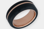 Black Diamond - Men’s Ring 8mm - 14k Rose Gold Sleeve with Rose Gold Offset Inlay  - ARES - Elysium Black Diamond
