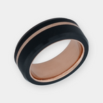 Load image into Gallery viewer, Black Diamond - Men’s Ring 8mm - 14k Rose Gold Sleeve with Rose Gold Offset Inlay  - ARES - Elysium Black Diamond