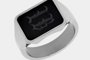 Black Diamond - Men’s Ring 8mm - Titanium Band w Custom Black Diamond Signet - PERSEUS - Elysium Black Diamond