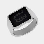 Load image into Gallery viewer, Black Diamond - Men’s Ring 8mm - Titanium Band w Custom Black Diamond Signet - PERSEUS - Elysium Black Diamond