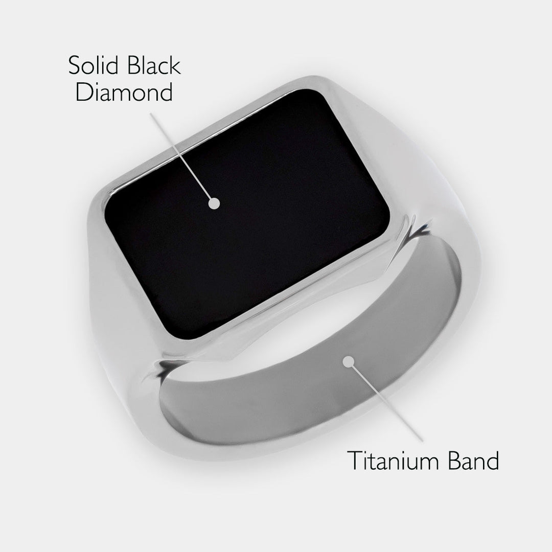 Black Diamond - Men’s Ring 8mm - Titanium Band Black Diamond Signet - PERSEUS - Elysium Black Diamond