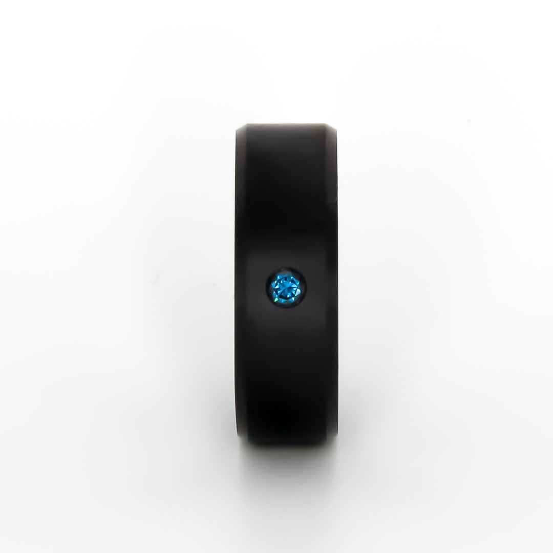 Black Diamond - Men’s Ring 8mm - Blue Diamond Inset - ARES - Elysium Black Diamond