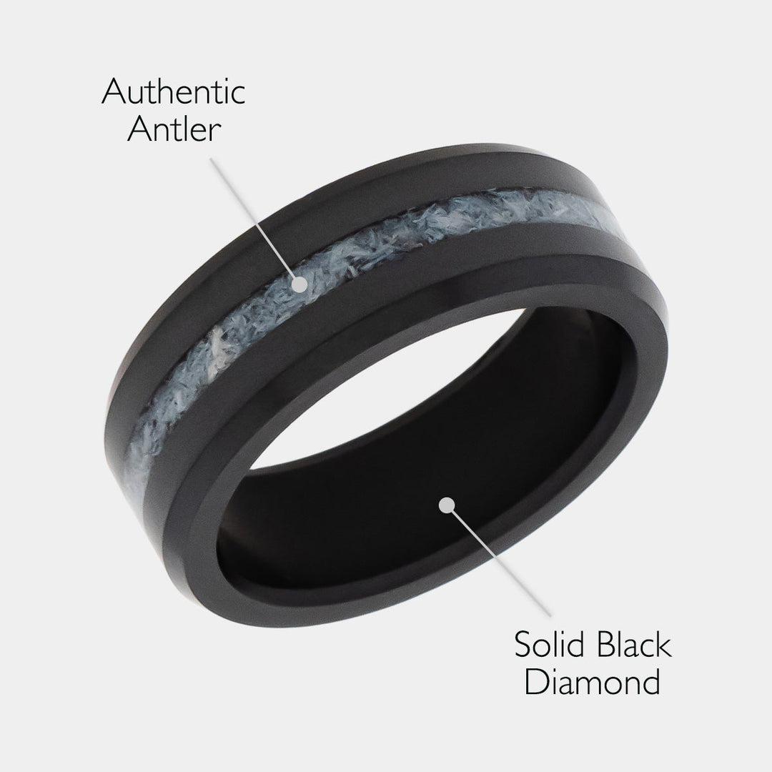 Black Diamond - Men’s Ring 8mm - Authentic Antler Inlay - ARES - Elysium Black Diamond