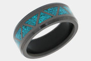 Black Diamond - Men’s Ring 8mm - Blue Opal Triangle Pattern Inlay - ARES - Elysium Black Diamond