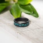 Load image into Gallery viewer, Black Diamond - Men’s Ring 8mm - Blue Opal Triangle Pattern Inlay - ARES - Elysium Black Diamond