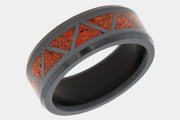 Black Diamond - Men’s Ring 8mm - Red Opal Triangle Pattern Inlay - ARES - Elysium Black Diamond