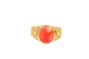 (Pre-Loved) Coral Cabochon 9ct Yellow Gold Engraved Signet Ring