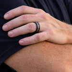 Load image into Gallery viewer, Black Diamond - Men’s Ring 8mm - Offset Inlay Yellow Gold - KRATOS - Elysium Black Diamond
