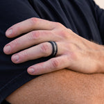 Load image into Gallery viewer, Black Diamond - Men’s Ring 8mm - Offset Inlay Silver - KRATOS - Elysium Black Diamond