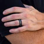 Load image into Gallery viewer, Black Diamond - Men’s Ring 8mm - Offset Inlay Silver - KRATOS - Elysium Black Diamond