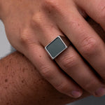 Load image into Gallery viewer, Black Diamond - Men’s Ring 8mm - Titanium Band w Custom Black Diamond Signet - PERSEUS - Elysium Black Diamond