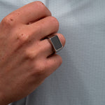 Load image into Gallery viewer, Black Diamond - Men’s Ring 8mm - Titanium Band Black Diamond Signet - PERSEUS - Elysium Black Diamond