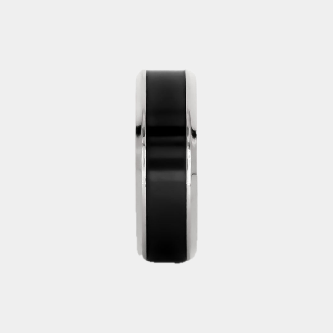Black Diamond - Men’s Ring 8mm - POSEIDON - 14K White Gold w/ Black Diamond Inlay - Elysium Black Diamond