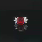 Load and play video in Gallery viewer, Ruby Cocktail Ring in White Gold Emerald Cut Ruby
